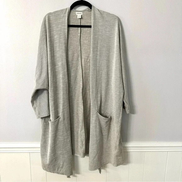 Donni Women's 3/4 Sleeve Gray Ribbed Open Cardigan w/ Pockets Sz OSFA Plus GUC - Picture 2 of 9